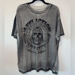 Affliction Live Fast Skull Graphic T Shirt 2XL Gray Distressed Biker Motorcycle